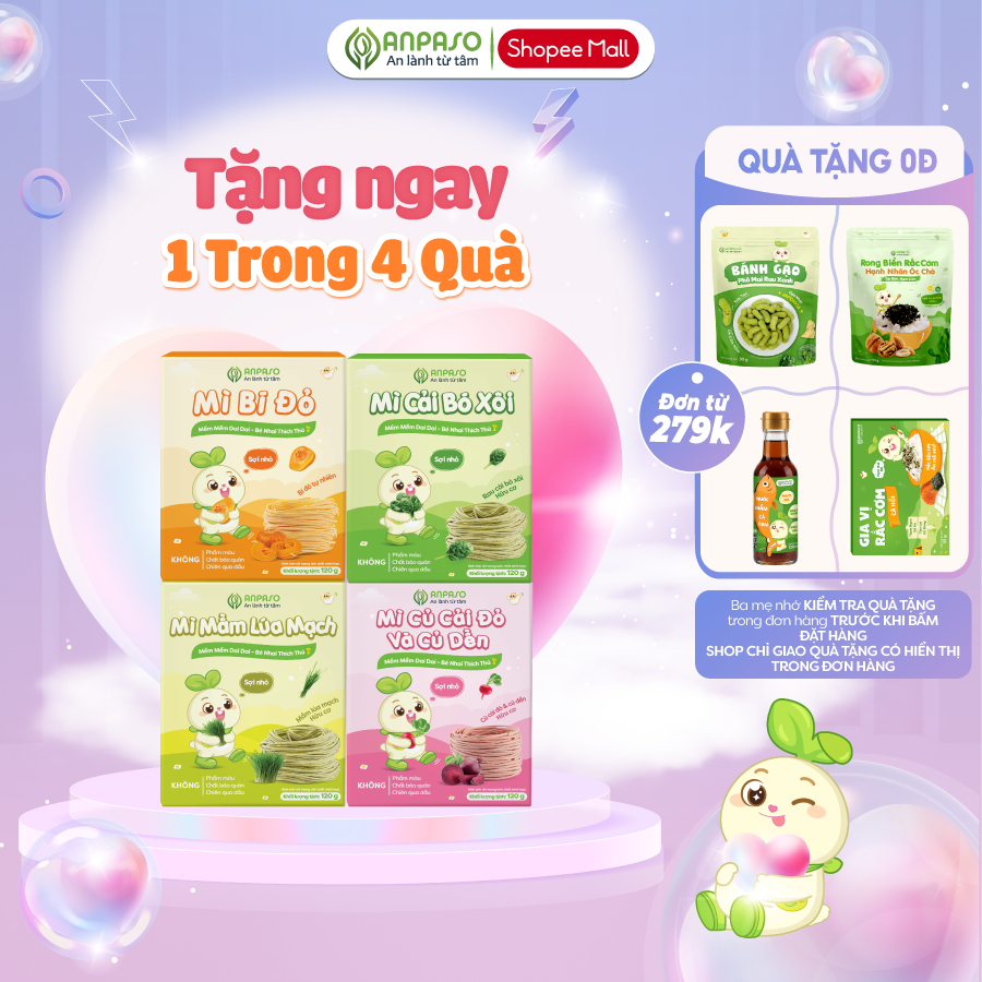 Mì Ăn Dặm cho bé Anpaso -  Đồ Ăn Dặm Cho Bé Vị Rau Củ - Mỳ Cải Bó Xôi Hữu Cơ Organic gói 120g