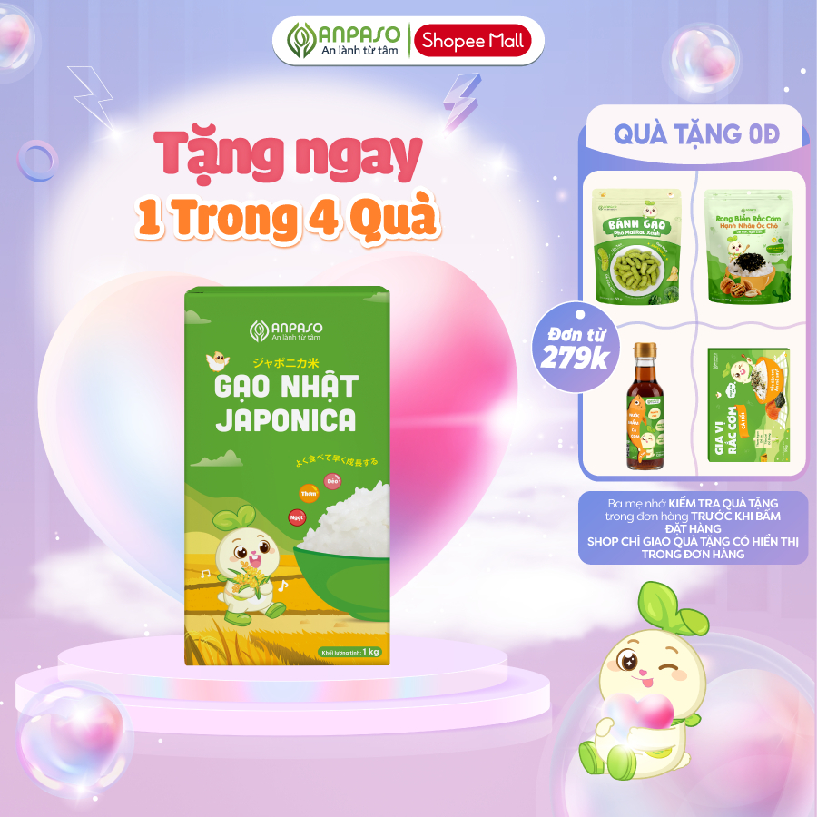Gạo Japonica Anpaso 1kg - Dẻo - Thơm - Ngọt Tự Nhiên - Gạo Ăn Dặm Cho Bé, Nấu Cháo Sánh Mịn, Không Tách Nước