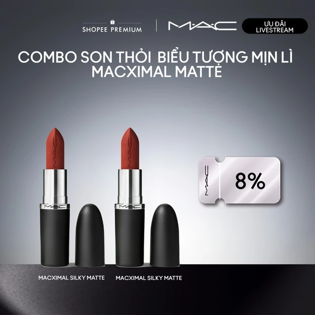 MAC - Bộ 2 món: 2 Son thỏi nhung lì MAC MACximal Silky Matte Lipstick | Son thỏi bán chạy, hiệu ứng mịn lì