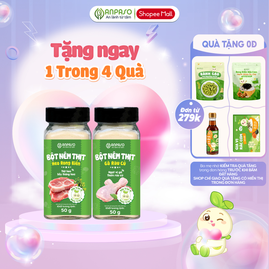 Hạt nêm cho bé ăn dặm Anpaso - Gà Rau Củ và Heo Rong Biển 50g không bổ sung muối và đường tinh luyện