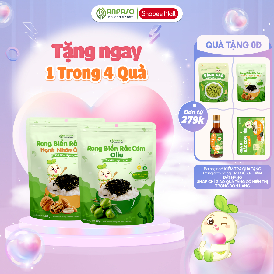 Rong biển rắc cơm Anpaso 50g - Rong biển vụn ăn liền, trộn cơm cho bé vị Oliu và Hạnh nhân óc chó