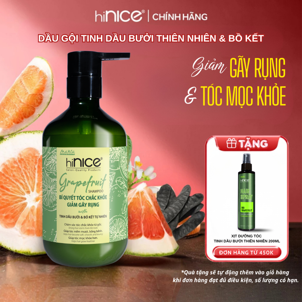 Dầu Gội Tinh Dầu Bưởi & Bồ Kết Thiên Nhiên hiNICE Grapefruit Shampoo Dành Cho Tóc Gãy Rụng