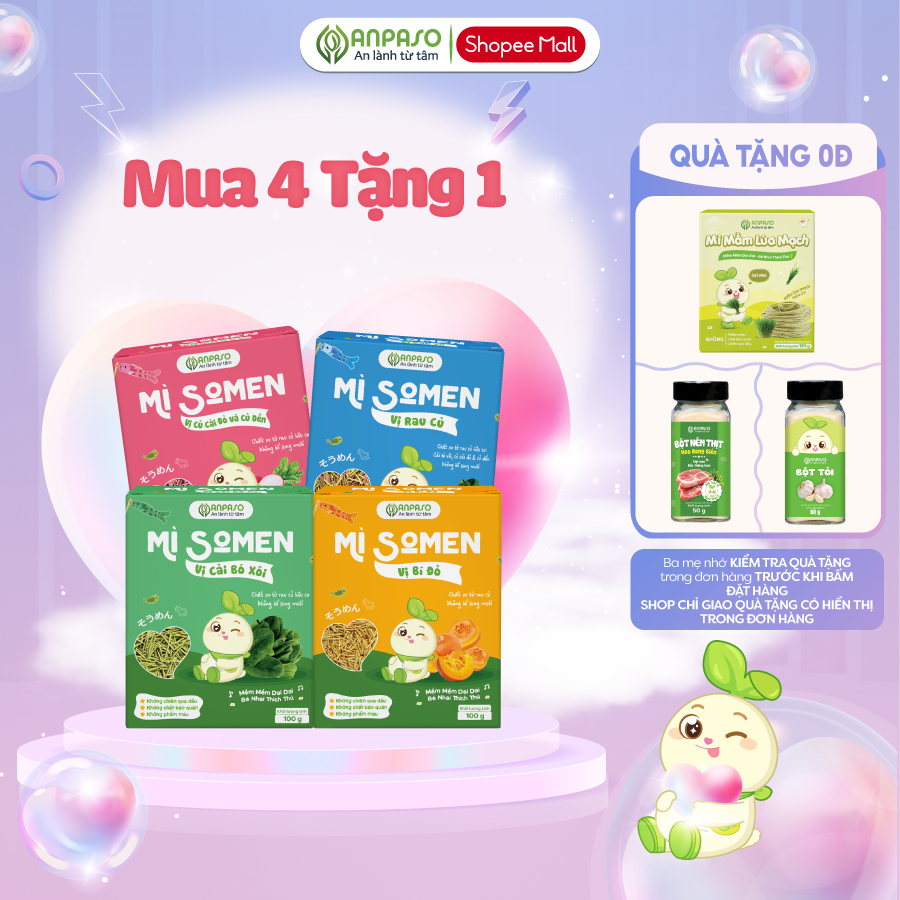 Combo 4 Mì Somen Ăn Dặm Anpaso Vị Rau Củ, Cải Bó Xôi, Củ Cải Đỏ Và Củ Dền, Bí Đỏ 100g