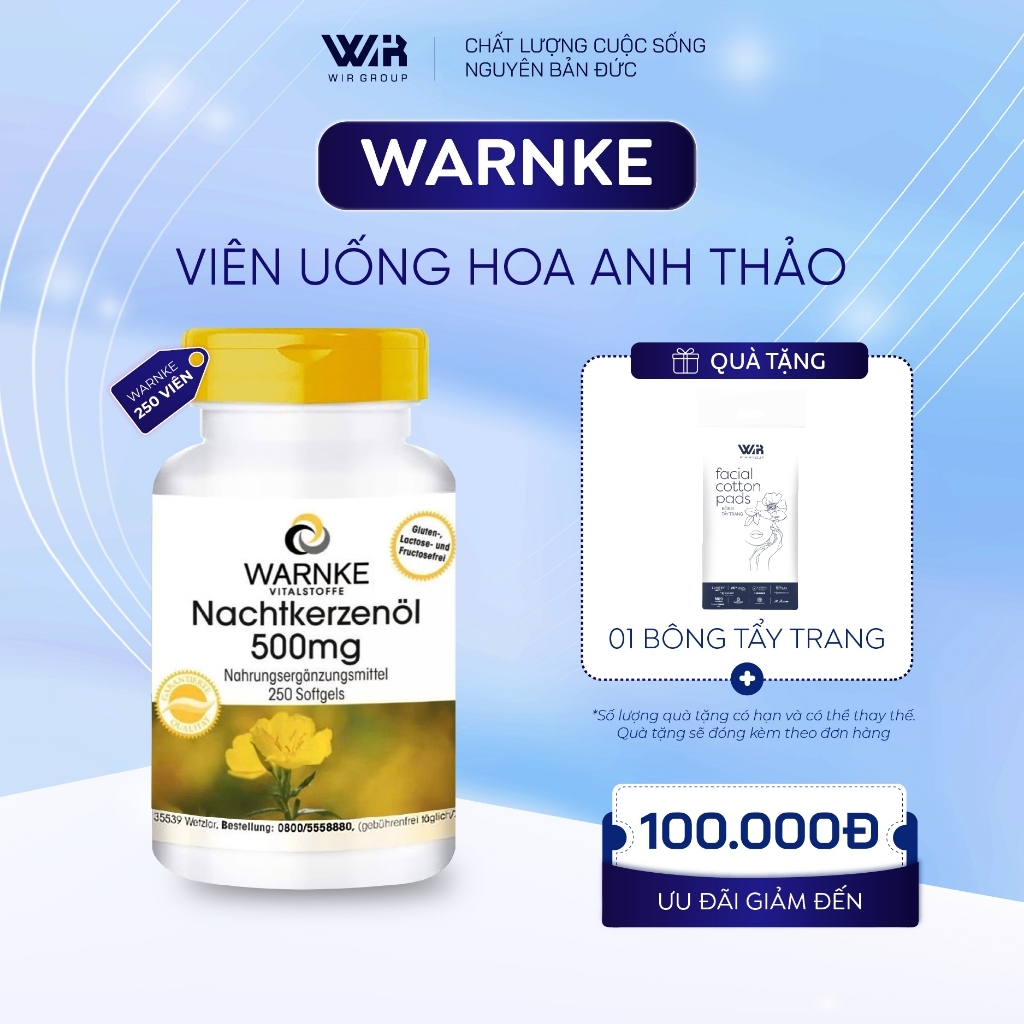 Hộp 250 Viên Tinh Dầu Hoa Anh Thảo Warnke Nachtkerzenöl 500mg Hỗ Trợ Cân Bằng Nội Tiết Tố Nữ | Wir Group