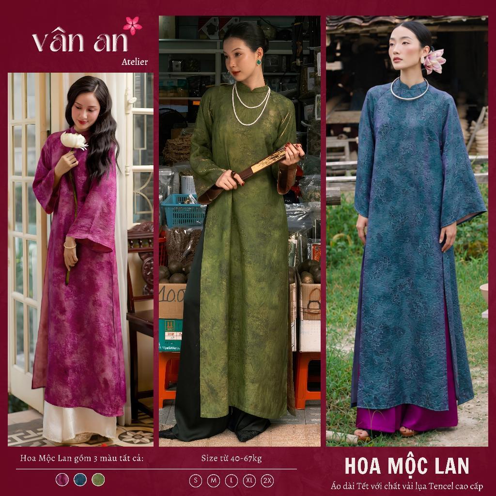 [SẴN HÀNG] Áo Dài HOA MỘC LAN - Cách Tân Dáng Suông 2 Tà - Chất Liệu Tencel Song Diện - Mặc Tết, Dạm Ngõ - Áo Dài Vân An