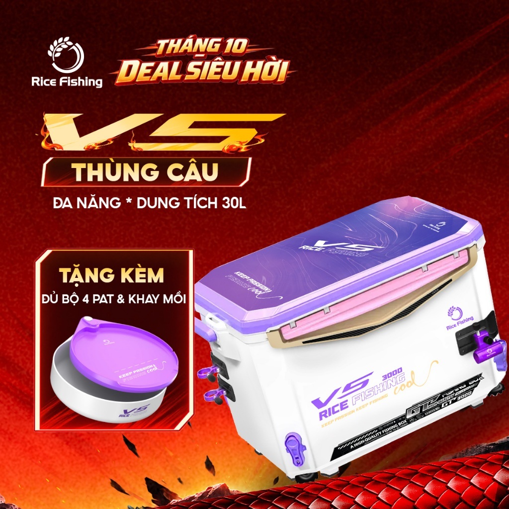 Thùng câu đài V5 Rice Fishing chân địa hình dung tích 30L phiên bản mới KK-62