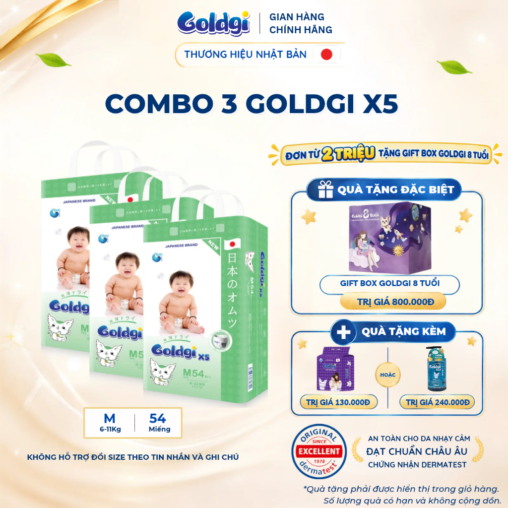 Combo 3 Bỉm quần Goldgi X5 cải tiến mới siêu mỏng nhẹ nhàng, lưng thun co giãn tốt đủ size