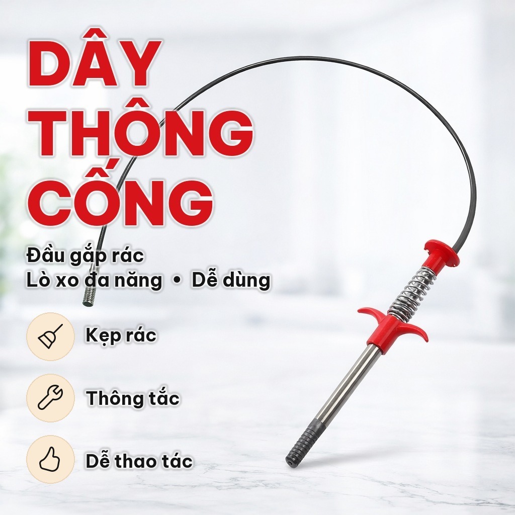 Dây Thông Cống Lò Xo Đa Năng, Cây Lấy Rác Cống Bằng Thép Không Gỉ, Đầu Gắp 4 Chấu Dùng Cho Bồn Cầu Gia Đình