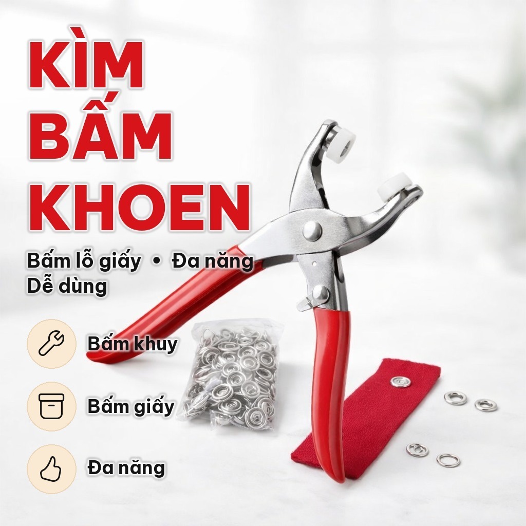 Kìm Bấm Khoen Đa Năng Kèm 100 Khoen Mạ Vàng, Kìm Bấm Khuy Dùng Trên Giấy, Nhựa Và Da Mỏng Cho Thợ Thủ Công