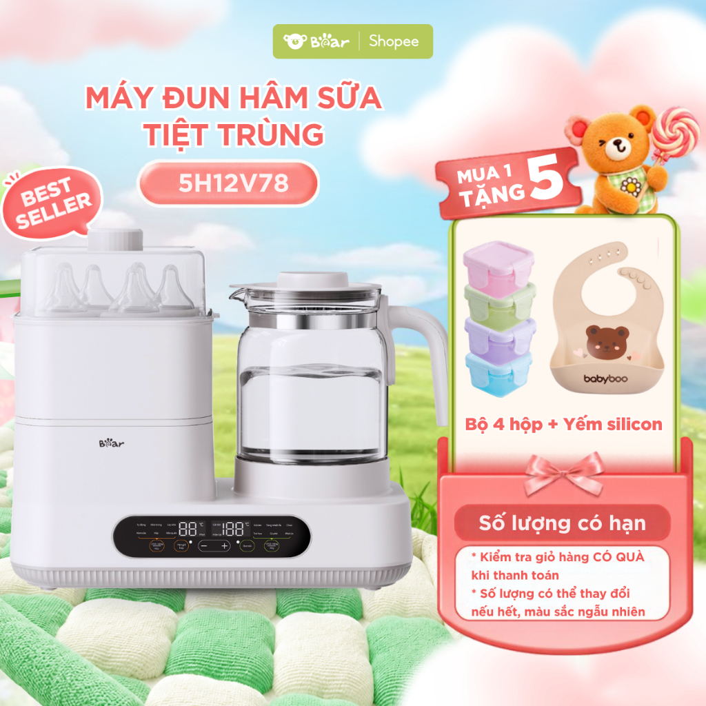 Máy Đun Nước Pha Sữa Tiệt Trùng BEAR WW-5H12V78, Máy Hâm Sữa Và Tiệt Trùng Bình Sữa Sấy Khô Đa Chức Năng Giữ Ấm Nước 72H
