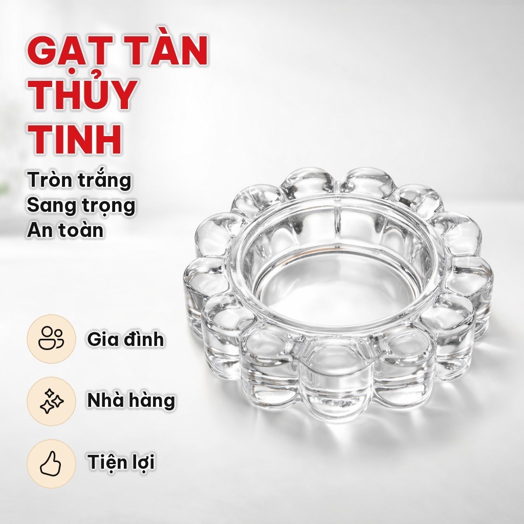 Gạt Tàn Thủy Tinh Tròn Trắng Sang Trọng, Gạt Tàn Tròn Trắng Tiện Lợi, An Toàn Dùng Cho Gia Đình, Nhà Hàng