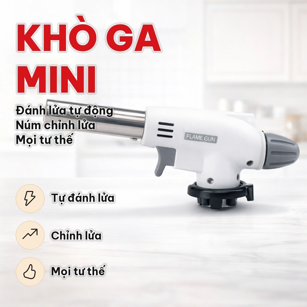Khò Ga Mini Flamegun ISO9001, Đèn Khò Gas Đánh Lửa Tự Động, Núm Điều Chỉnh Ngọn Lửa Dùng Trong Nhà Bếp, Làm Bánh