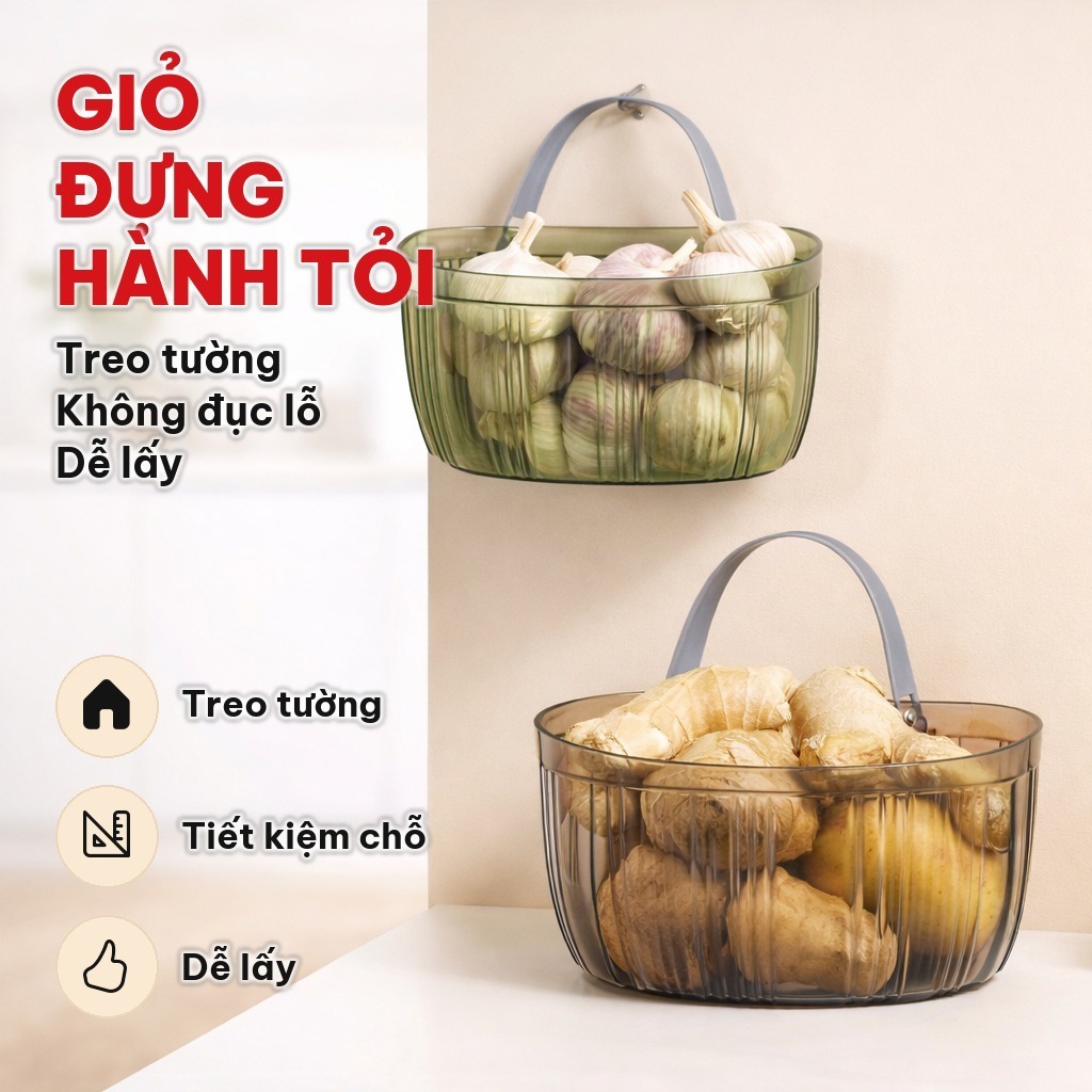 Giỏ Đựng Hành Gừng Tỏi Treo Tường, Hộp Đựng Rau Củ Bằng Nhựa PET, Dụng Cụ Sắp Xếp Nhà Bếp Không Đục Lỗ