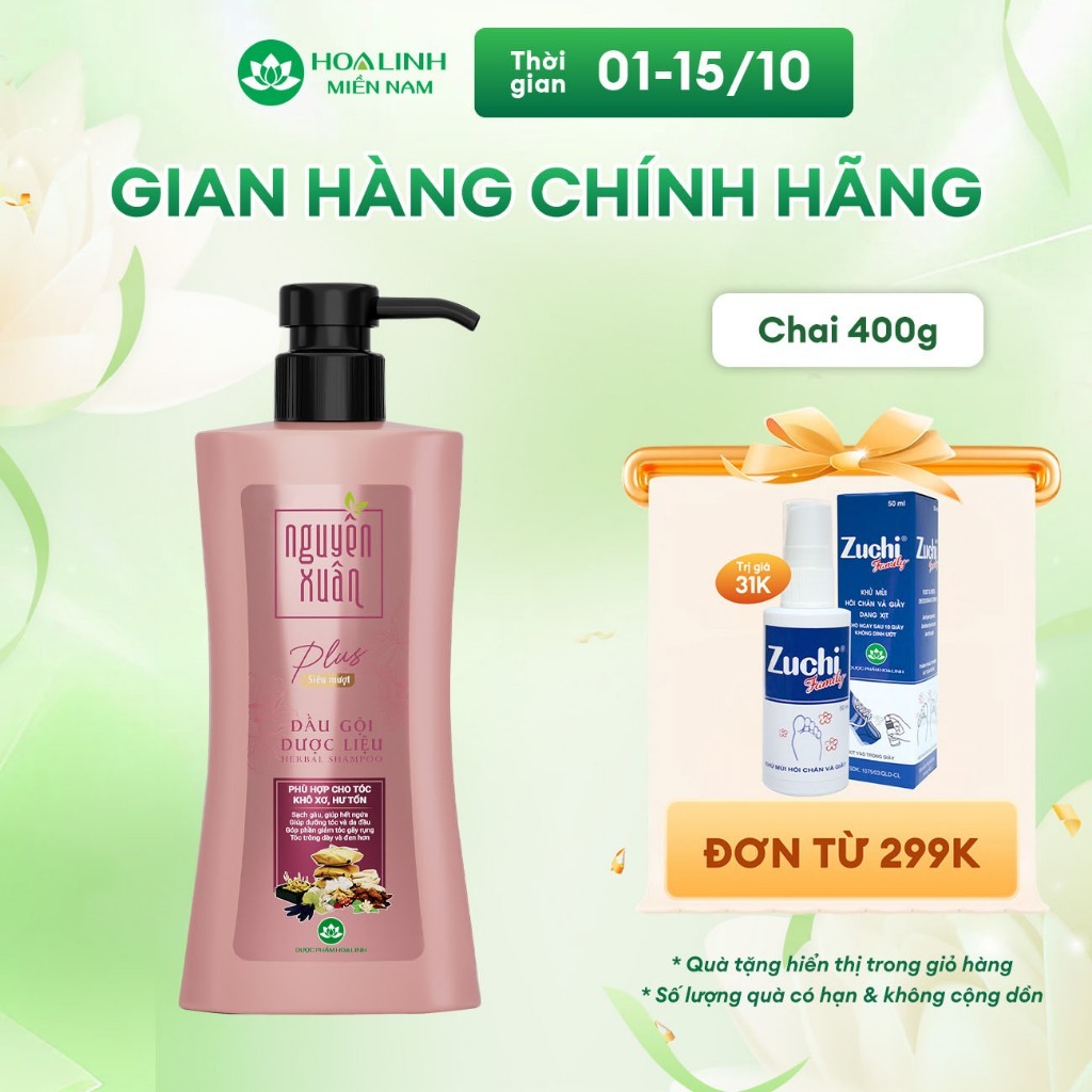 Dầu gội dược liệu Nguyên Xuân Plus siêu mượt 400g dành cho tóc khô xơ, tóc hư tổn