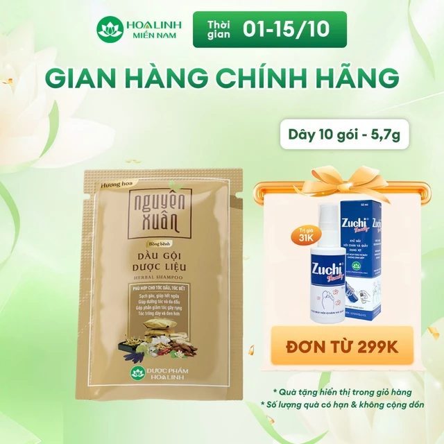 Dây dầu gội dược liệu Nguyên Xuân Bồng Bềnh 10 gói x 5.7g - Dành cho tóc dầu, tóc bết