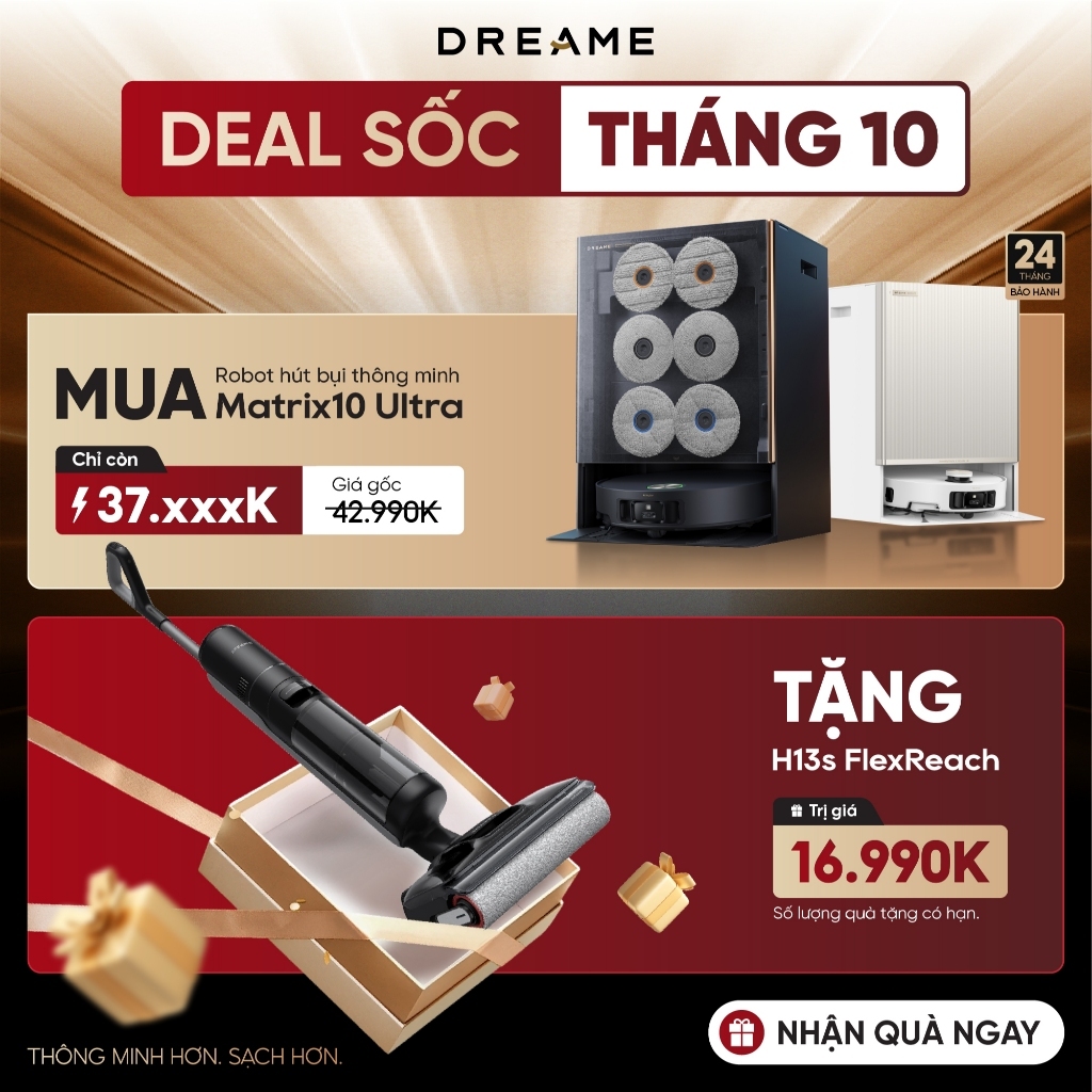 [TẶNG H13S FLEXREACH] Dreame Matrix 10 Ultra Robot hút bụi thông minh | lực hút 30.000Pa | tích hợp sẵn 3 cặp giẻ lau