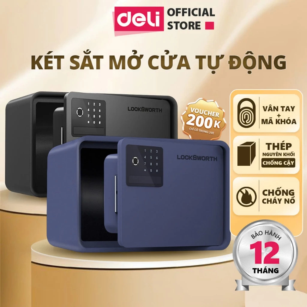[HỎA TỐC] Két Sắt Mở Cửa Tự Động Deli Két Sắt Vân Tay Nhiều Màu Chống Cháy An Toàn Cho Gia Đình