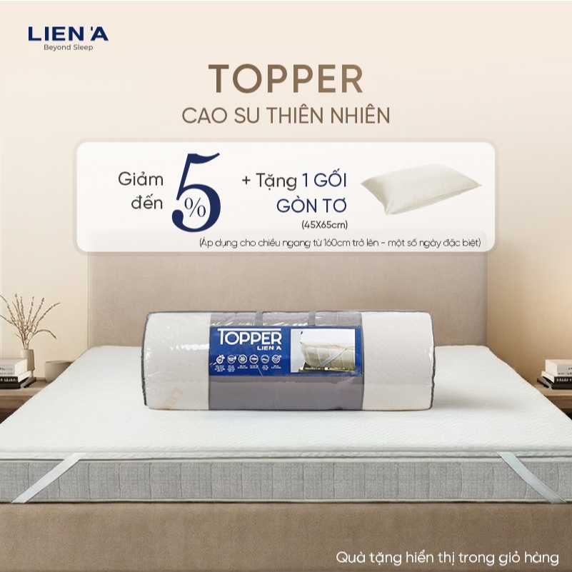 Nệm Topper Cao Su Thiên Nhiên Liên Á Bảo Hành 5 năm, Tăng Độ Êm Cho Nệm Cũ, Đạt Chuẩn ECO An Toàn