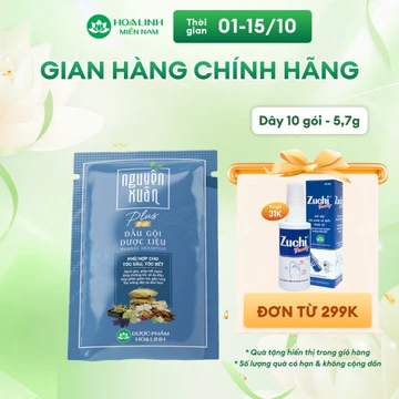 Dây dầu gội dược liệu Nguyên Xuân plus óng ả 5.7g 10 gói dành cho tóc dầu, tóc bết