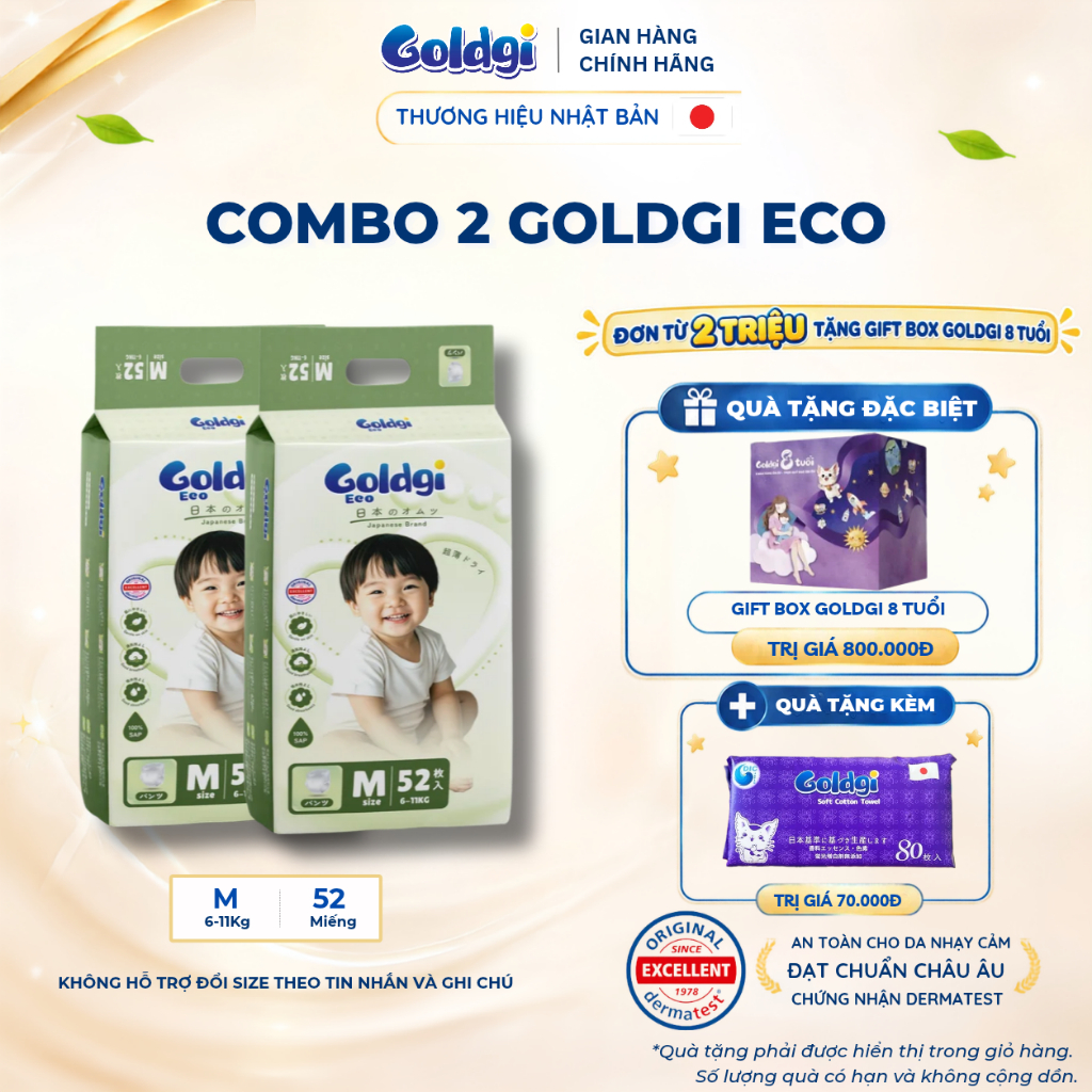 COMBO 2 Bỉm quần Goldgi Eco New mỏng nhẹ, siêu khô thoáng tiết kiệm cho mẹ, bảo vệ bé mỗi ngày