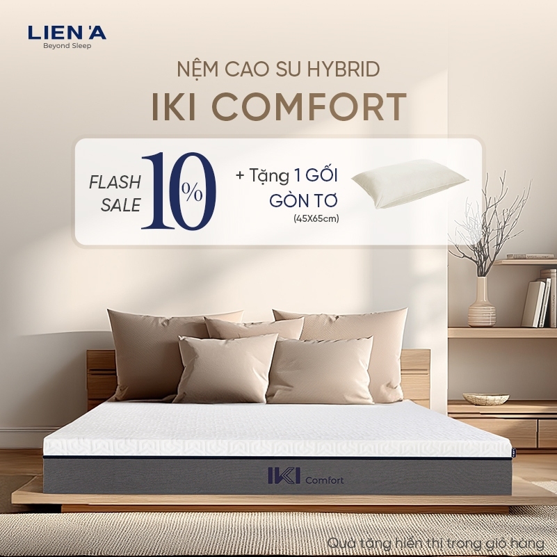 Nệm Cao Su Hybrid IKI Comfort Liên Á Dày 18cm,Đàn Hồi Êm Ái,Foam Kết Hợp Cao Su Thiên Nhiên