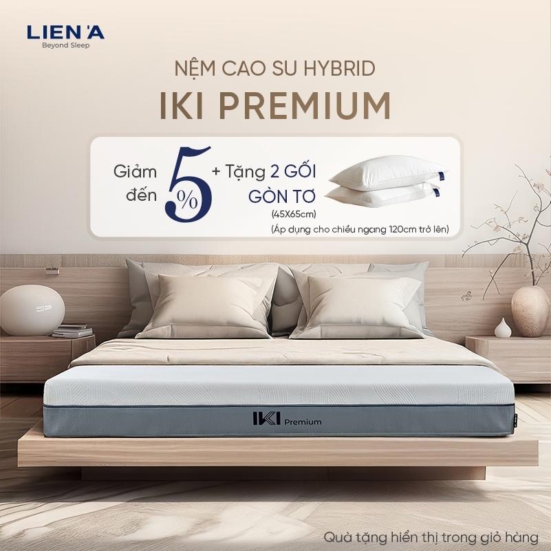 Nệm Cao Su Hybrid IKI Premium Liên Á Dày 20cm, Áo Nệm Công Nghệ Làm Mát CoolAdapt