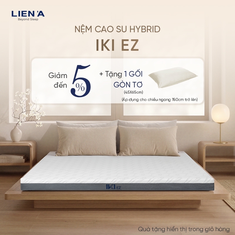 Nệm Cao Su Hybrid IKI EZ Liên Á Dày 10cm, Đàn Hồi Êm Ái Gọn Nhẹ Dễ Dàng Sở Hữu
