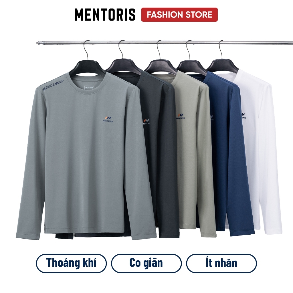 Áo Dài tay Nam MENTORIS, Áo Thun Cao Cấp Mềm Mịn Co Giãn, Thấm hút, Vận Động Thoải Mái MCTD26W001