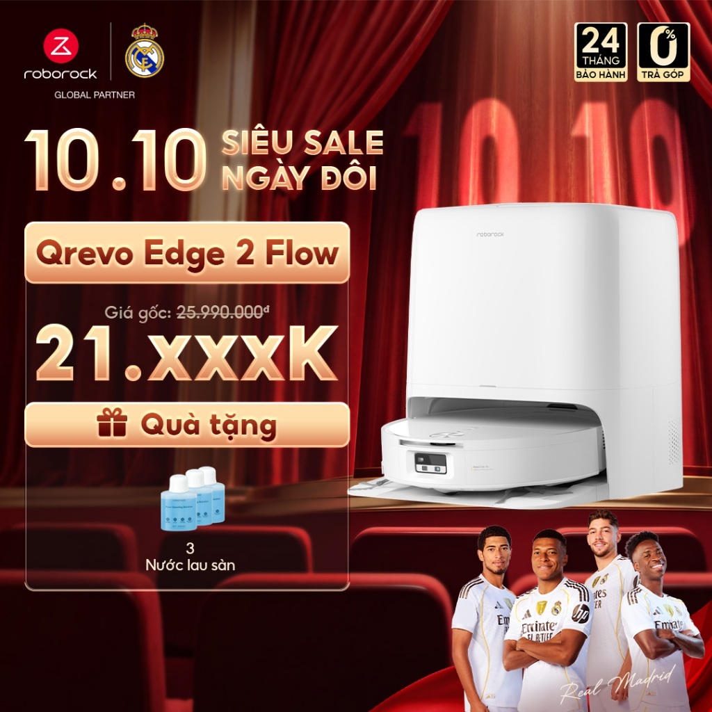 Roborock Qrevo Edge 2 Flow robot hút bụi lau nhà | Giặt sấy con lăn tự động | Lực hút 35000 Pa | Bảo hành 2 năm