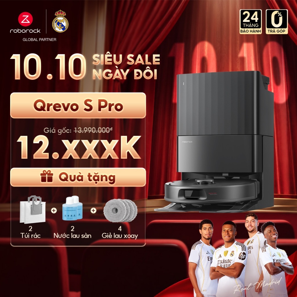 Roborock Qrevo S Pro robot hút bụi lau nhà | Lực hút 18.500pa | Tự động đổ rác, giặt giẻ, sấy khô