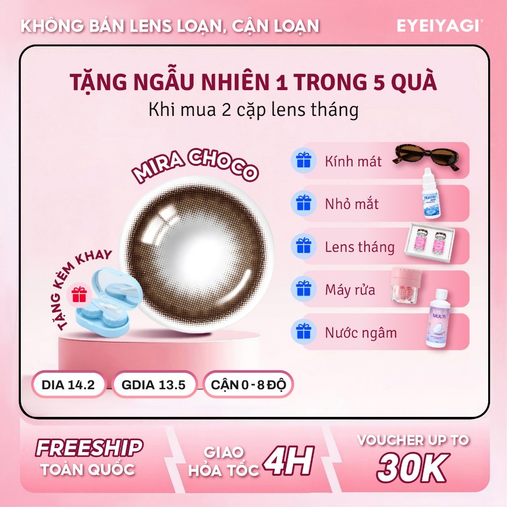 Kính áp tròng EYEIYAGI lens nâu Mira Choco giãn tròng tự nhiên 14.2mm lens cận 3 tháng | Giá 1 chiếc