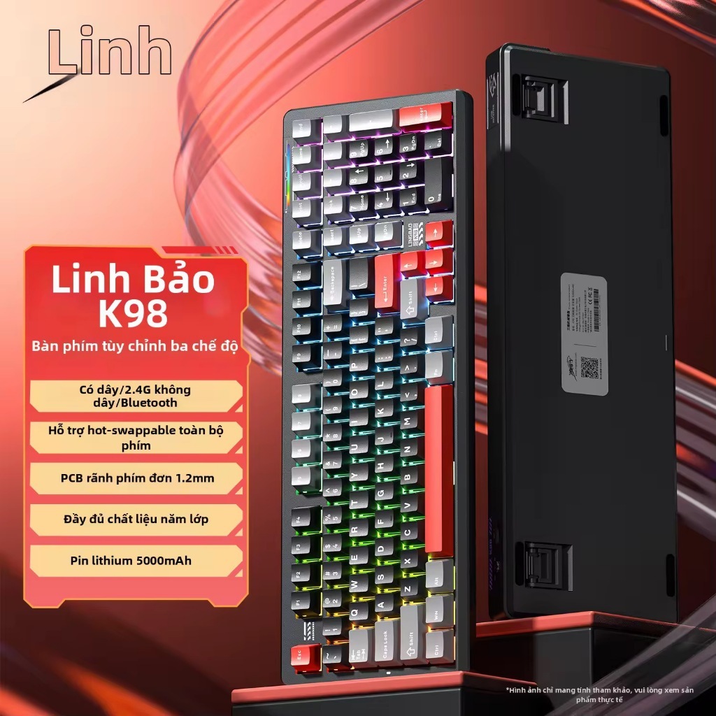Bàn phím cơ Lingbao K98 | Lingbao K98 Pro - Hotswap, Gasket Mount, LED RGB, 3 Mode Kết Nối (Chính Hãng) | BigBuy360 - bigbuy360.vn