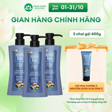 {Mới} Combo 3 chai Dầu gội dược liệu Nguyên Xuân Plus Óng ả 400g - Dành cho tóc nhiều dầu, nhanh bết