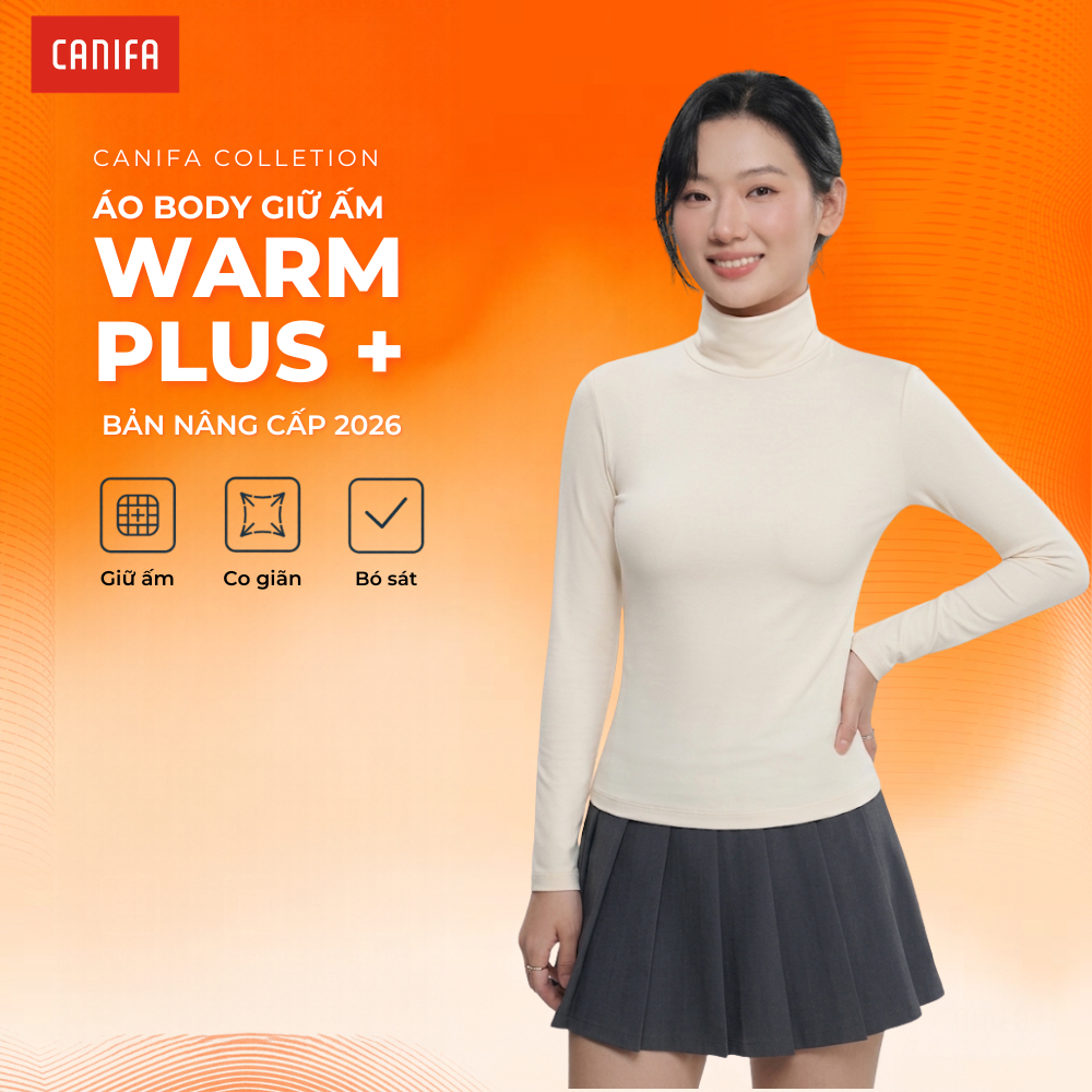 Áo body dài tay nữ cổ cao giữ ấm phom slimfit co giãn CANIFA  6IT26W011
