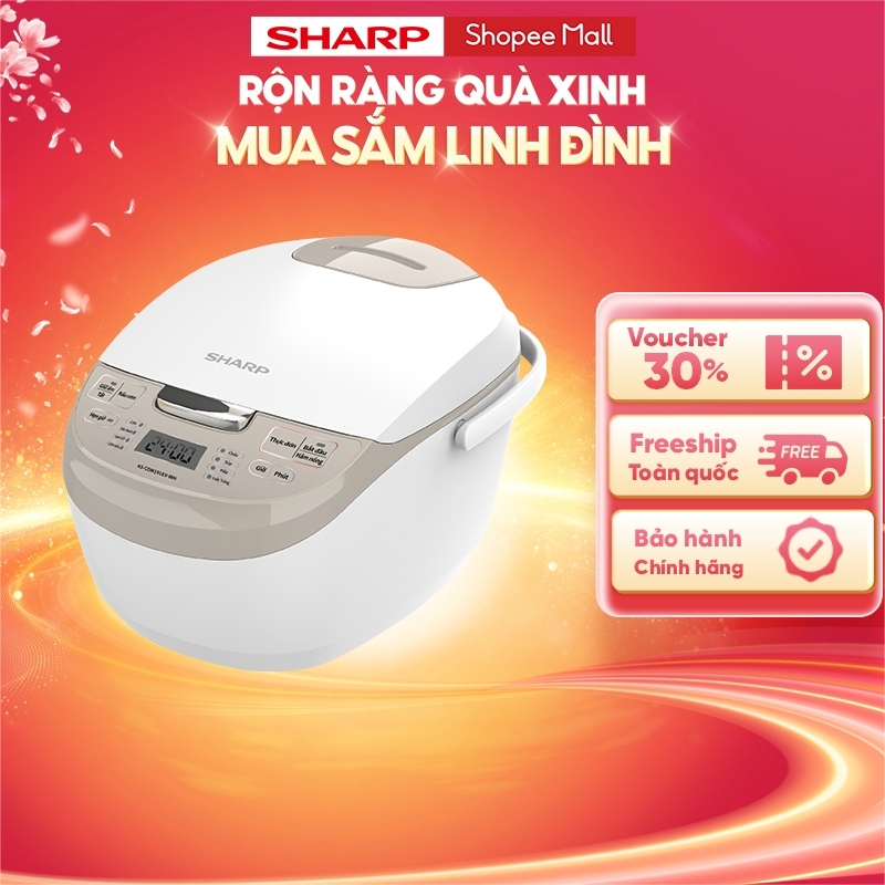 Nồi Cơm Điện Tử Sharp KS-COM191EV-WH 1.8L [8 Chức năng nấu, Màn hình LED, Lòng nồi 3 lớp]