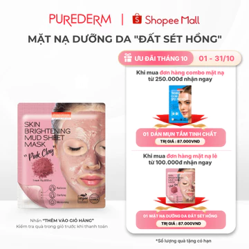 Mặt nạ Đất Sét Hồng Purederm se khít lỗ chân lông, Giảm mụn đầu đen kiểm soát dầu dưỡng da mặt, Giảm thâm sáng da 15g