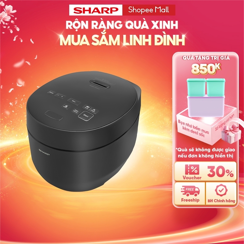 Nồi Cơm Điện Tử Áp Suất Sharp KS-TW181V-B - Dung Tích 1.8L - Lòng Nồi Dày 4mm Chống Dính Daikin - 15 Chế Độ Nấu - Chính