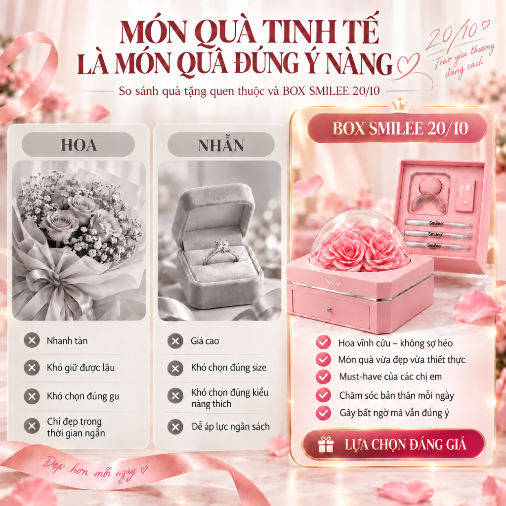 [GIÁ 631K TẠI LIVE SHOP] Trắng răng SMILEE EXTRA, bộ kit làm trắng răng từ 2-6 tone tại nhà, bộ quà tặng cho nữ, LIS | BigBuy360 - bigbuy360.vn