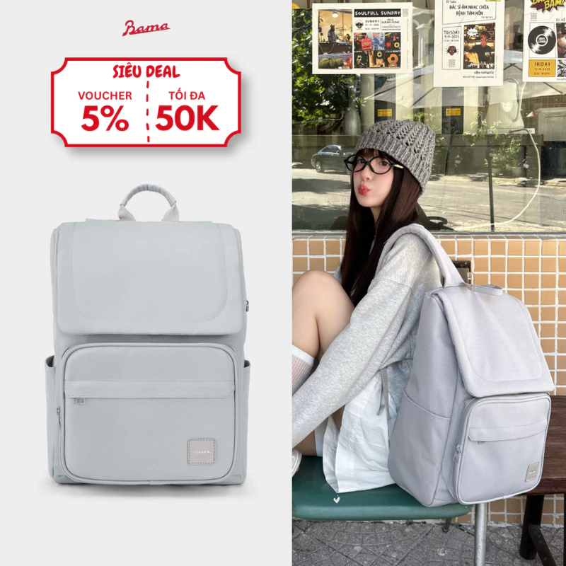 Balo nam nữ đi học đi làm BAMA Solid Backpack chống nước nhiều ngăn đựng laptop 13 14 15.6 inch — ảnh 1