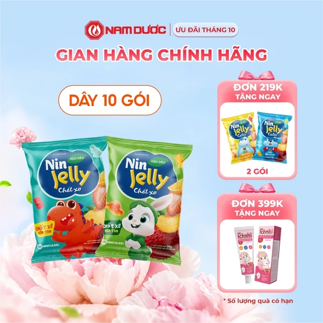 Kẹo dẻo Nin jelly chất xơ, Dây 10 gói x 20gr , bổ sung chất xơ hoà tan, vị trái cây thơm ngon