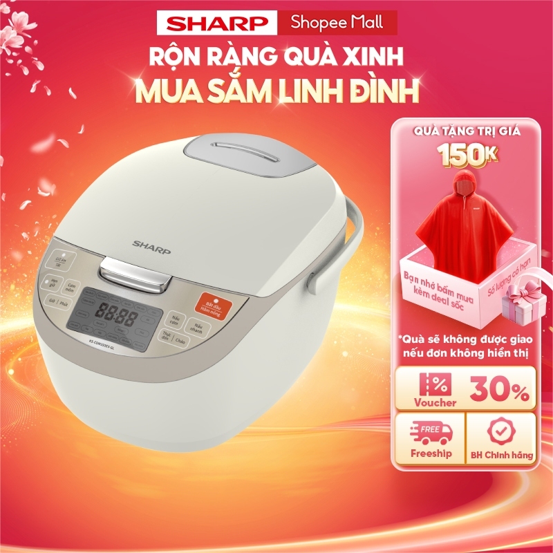 Nồi Cơm Điện Tử Sharp KS-COM193EV-BK/GL 1.8L [12 Chức năng nấu, Màn LCD, Lòng nồi 3 lớp ]