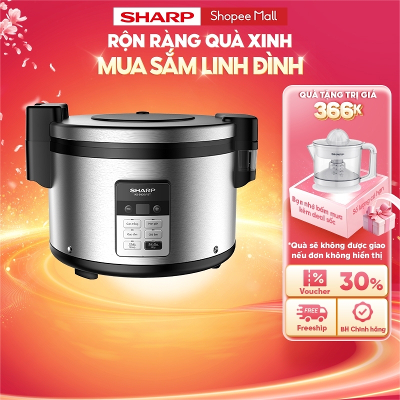 Nồi Cơm Điện Tử Công Nghiệp Sharp KS-5400V-ST [Dung tích 5.4 lít, Công nghệ nhiệt 3D,  Giữ ấm 12 giờ] - BH 12 tháng