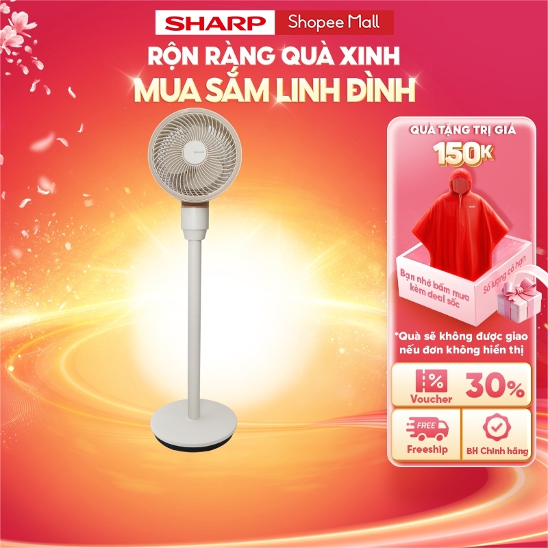 Quạt tuần hoàn có điều khiển Sharp PJ-CD603V-C - Tạo Ion Âm & Cánh Kháng Khuẩn, Động cơ DC không chổi than - Chính hãng