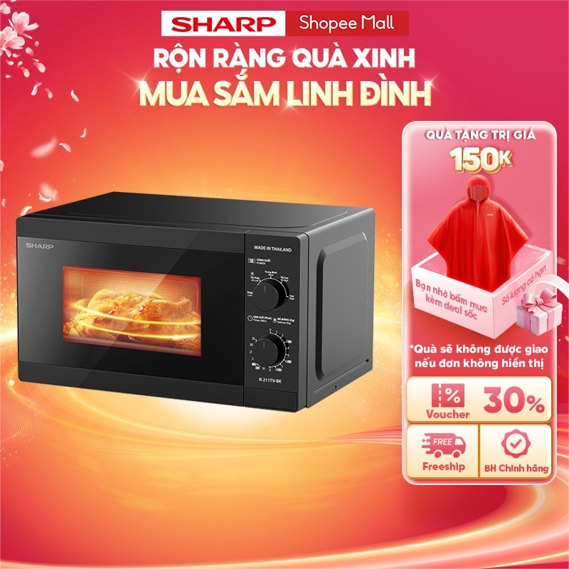 Lò vi sóng Cơ R-211TV-SL/BK 21L [ Công Suất 800W, 5 Mức Công Suất] -  Bảo Hành 12 tháng