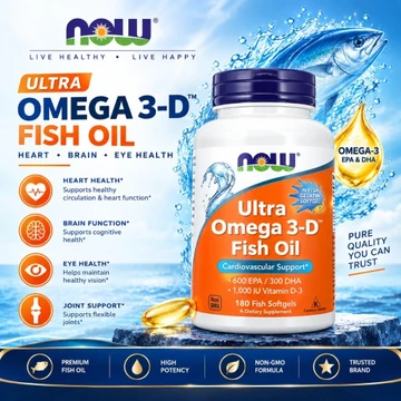 【Nhập khẩu từ Mỹ】NOW Ultra Omega-3 Fish Oil 180 Viên Dầu Cá Omega-3 Bổ Sung EPA DHA