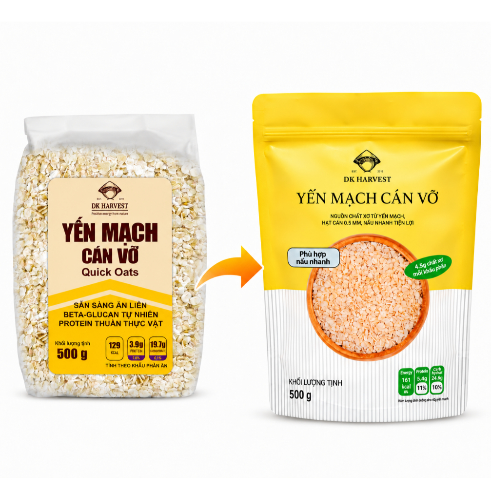 Yến mạch cán vỡ ăn liền DK HARVEST, nhập khẩu Úc, nấu cháo yến mạch, nguyên cám, giàu chất xơ, hỗ trợ ăn kiêng