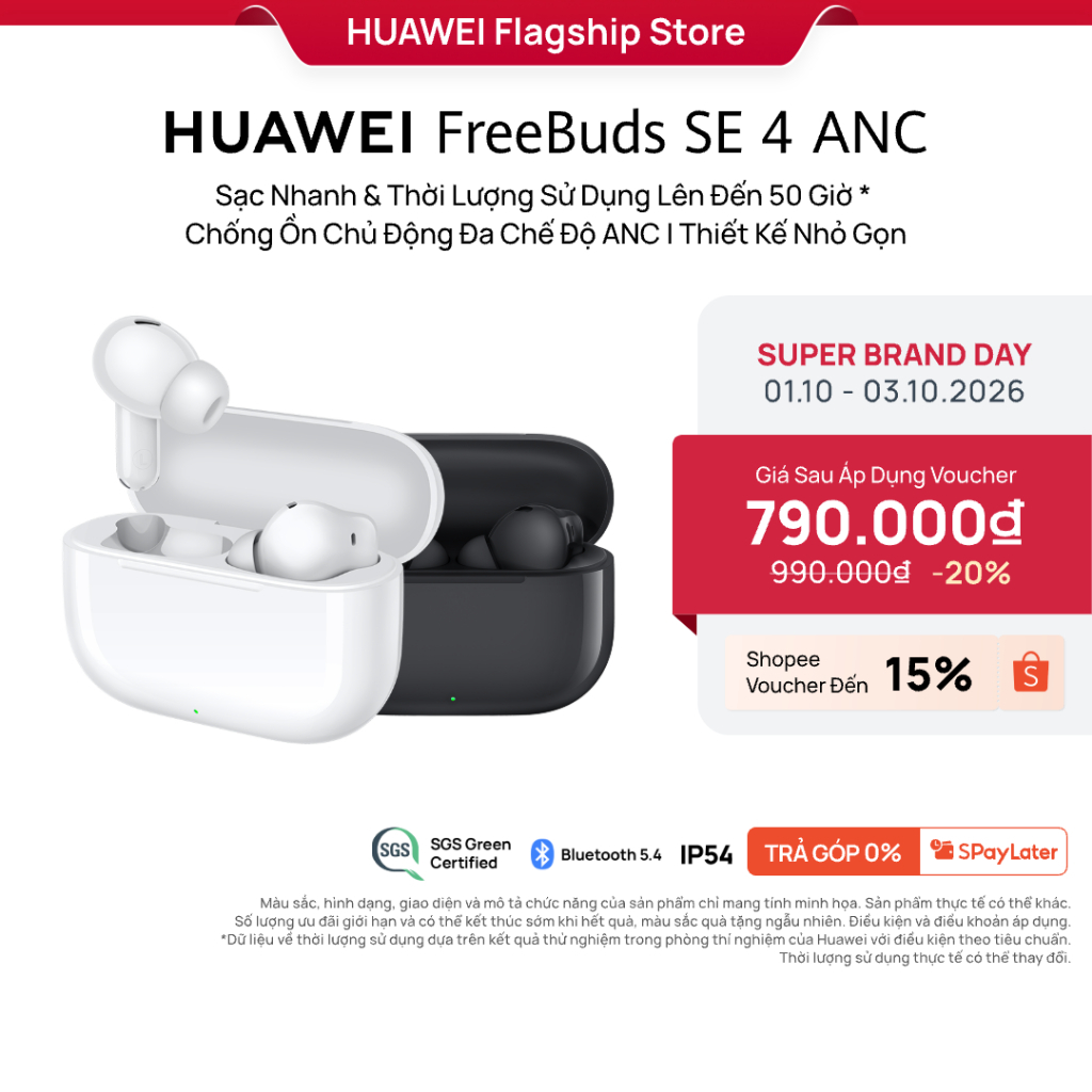 Tai Nghe Bluetooth HUAWEI FreeBuds SE 4 ANC | 50 Giờ Phát Nhạc | Chống Ồn Chủ Động Đa Chế Độ ANC | Nhẹ Và Nhỏ Gọn