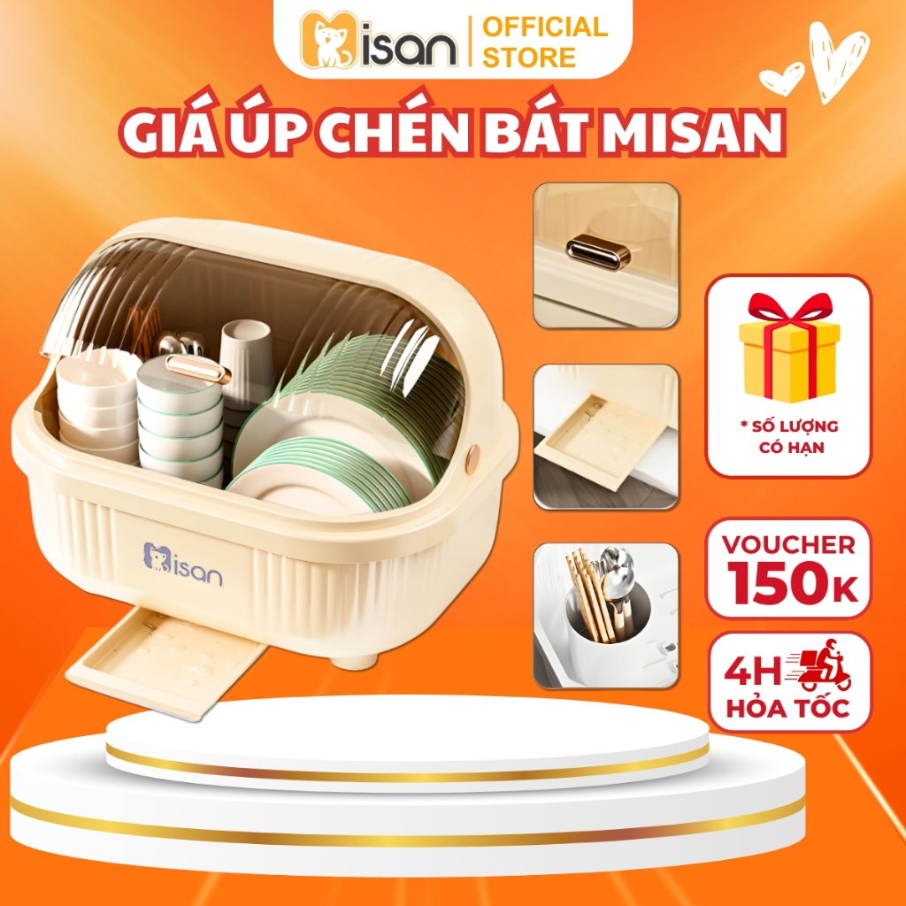 Giá Úp Bát MisanTidie Nhựa PP Cao Cấp Úp Bát Thìa Dĩa Cho Bé Ăn Dặm Gọn Gàng, Có Nắp Đậy An Toàn