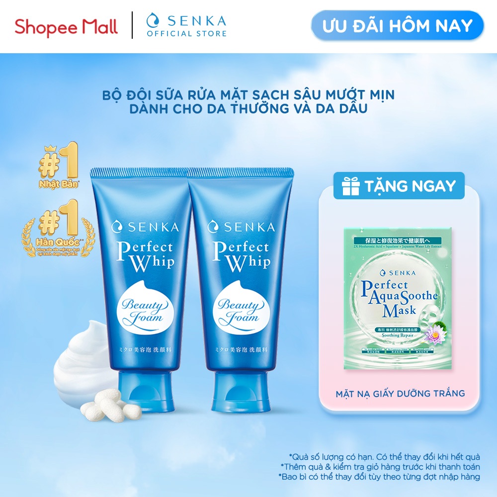 Bộ 02 Sữa rửa mặt mướt mịn sạch sâu SENKA PERFECT WHIP 120g/chai