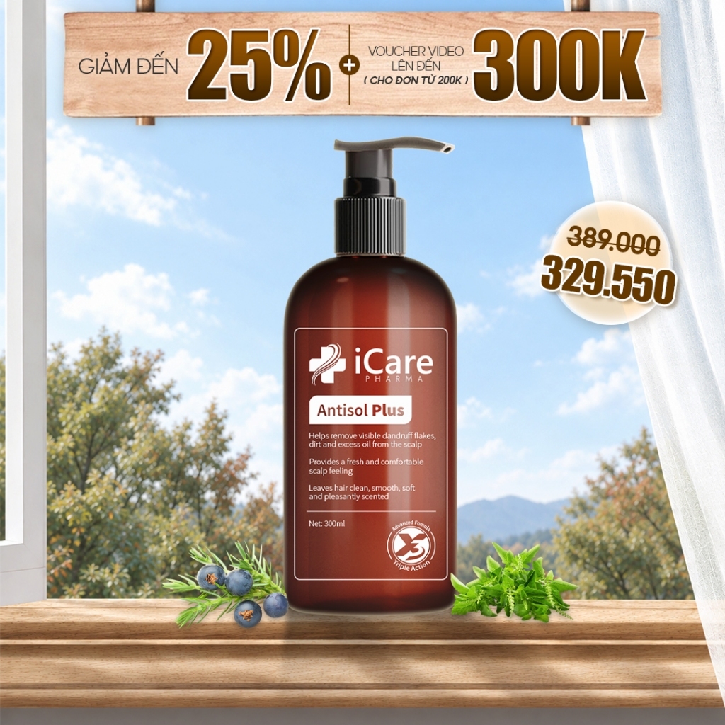[MỚI] Dầu Gội Sạch Gàu Cải Tiến Antisol Plus Chiết Xuất Dược Liệu | 300ML Thương hiệu iCare Pharma